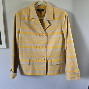 Talbots Blazer Jacket Double Breasted Linen Blend Yellow Tan Size 14 Petite